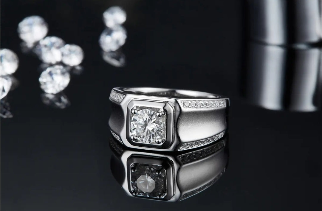 1ct 6.5mm classic round moissanite ring for men