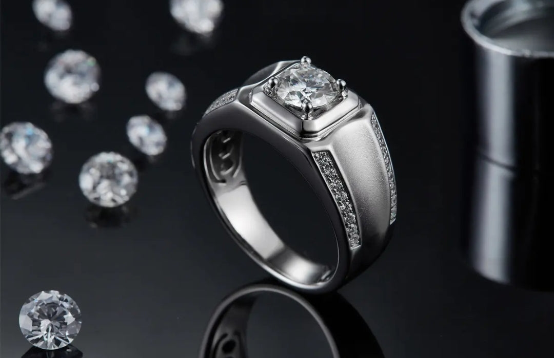 1ct 6.5mm classic round moissanite ring for men