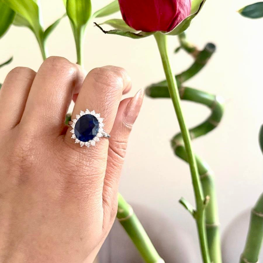 4ct Real Lab Created Sapphire Ring made with 925 sterling silver. Adjustable