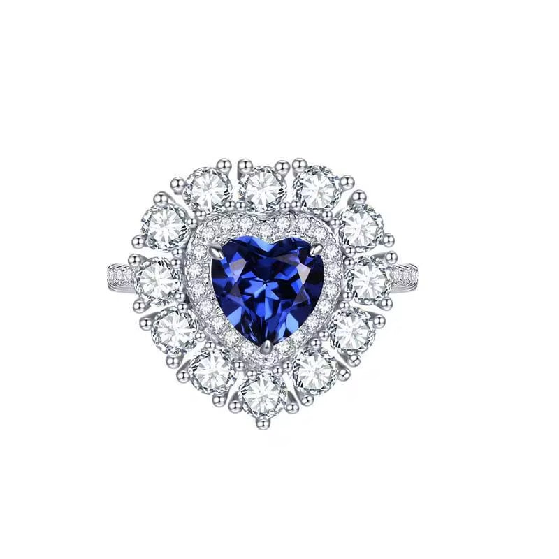 1.2ct Heart Shape Real Sapphire Ring with 925 silver for women