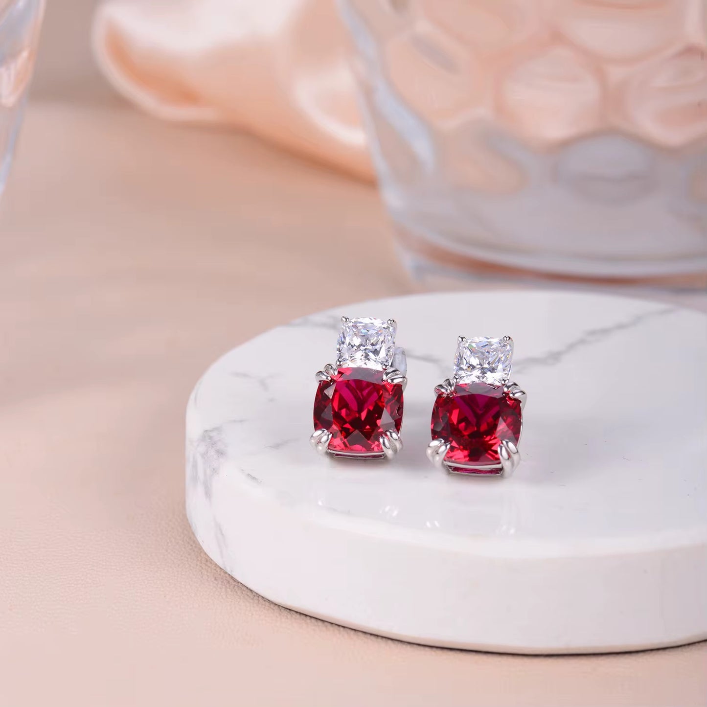 10*10mm Real Sapphire and Ruby Earrings
