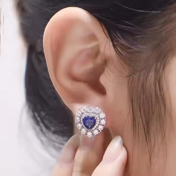 0.8ct Heart Shape Real Sapphire Earrings