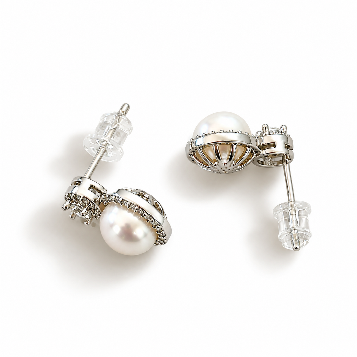 Natural Pearl Earrings with Zirconia.