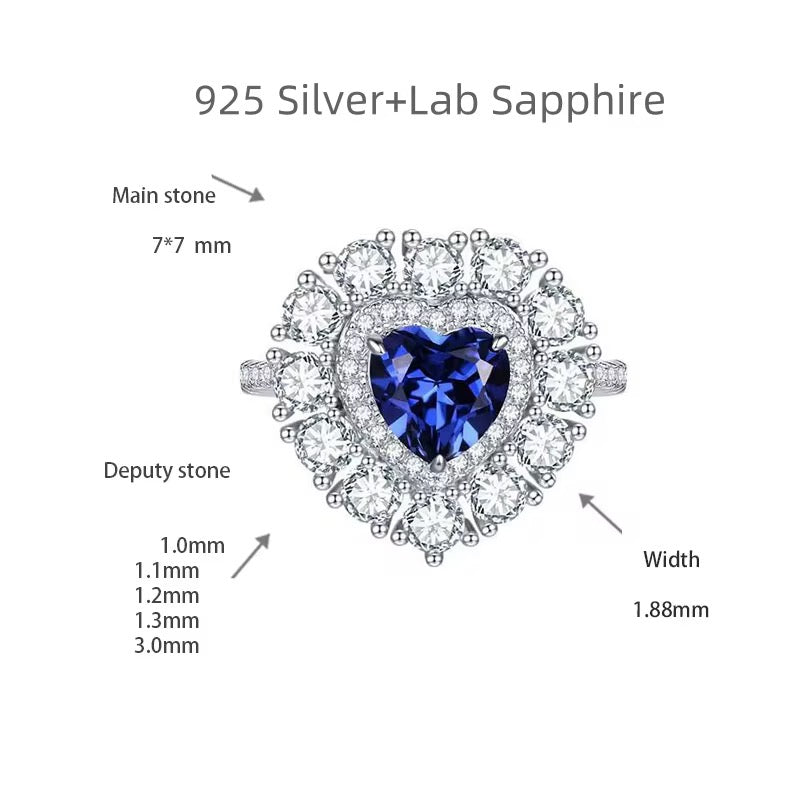 1.2ct Heart Shape Real Sapphire Ring with 925 silver for women