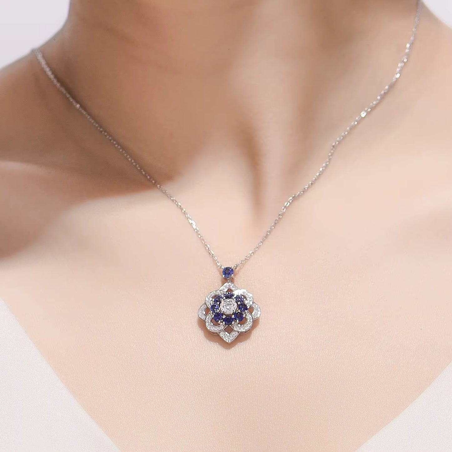 0.5ct each Stone Real Sapphire Necklace (40+5cm)