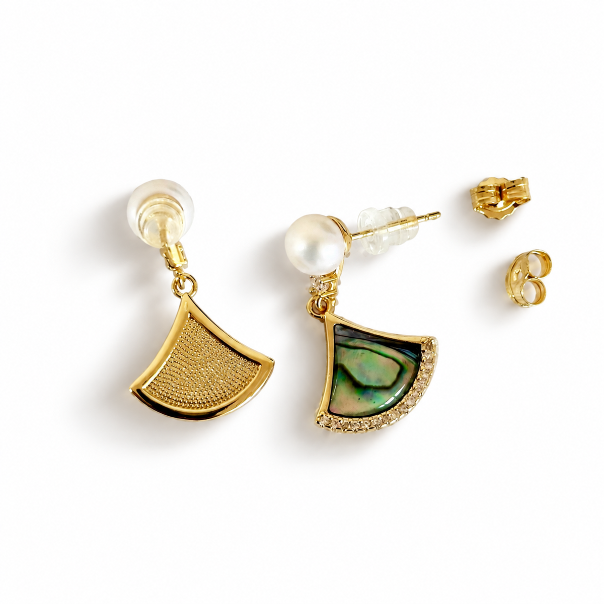 Natural pearl silver earrings with multicolour stone.