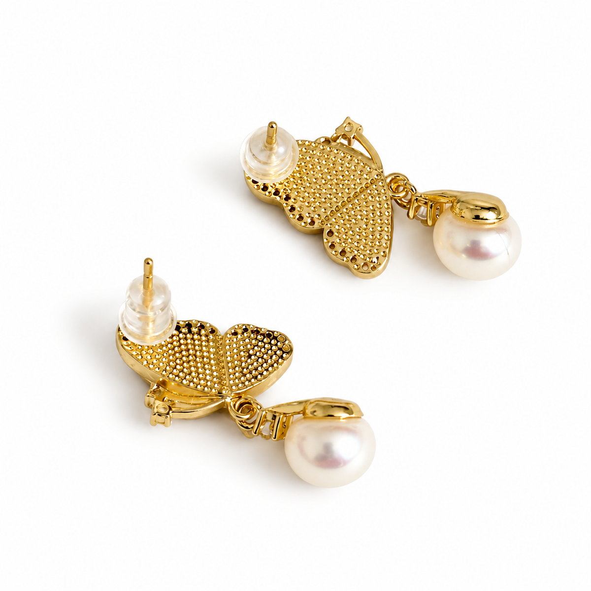 Butterfly Shape Pearl Earrings with multicolour green blue stone.
