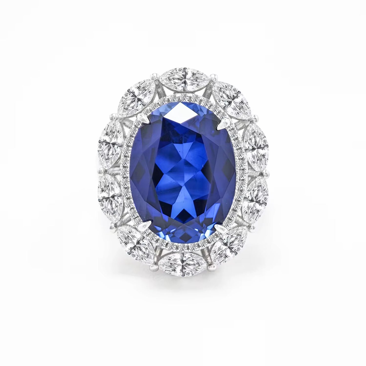 12*16mm Real Sapphire Ring with 925 silver for women