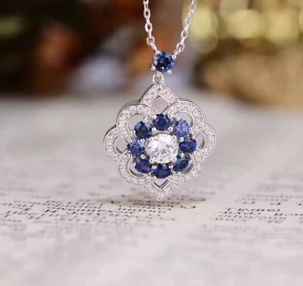 0.5ct each Stone Real Sapphire Necklace (40+5cm)