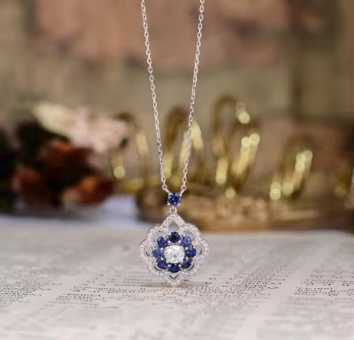 0.5ct each Stone Real Sapphire Necklace (40+5cm)