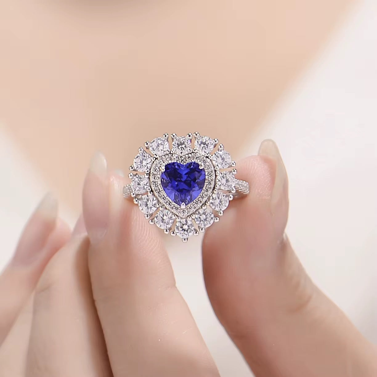 1.2ct Heart Shape Real Sapphire Ring with 925 silver for women