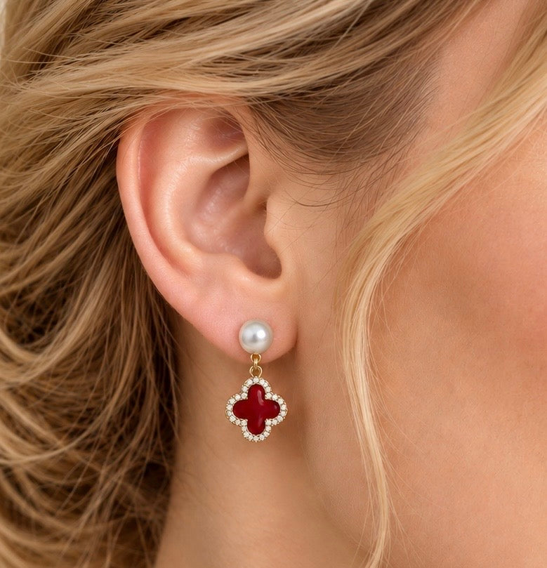 Handmade Natural Freshwater Pearl Earrings with deep red colour.