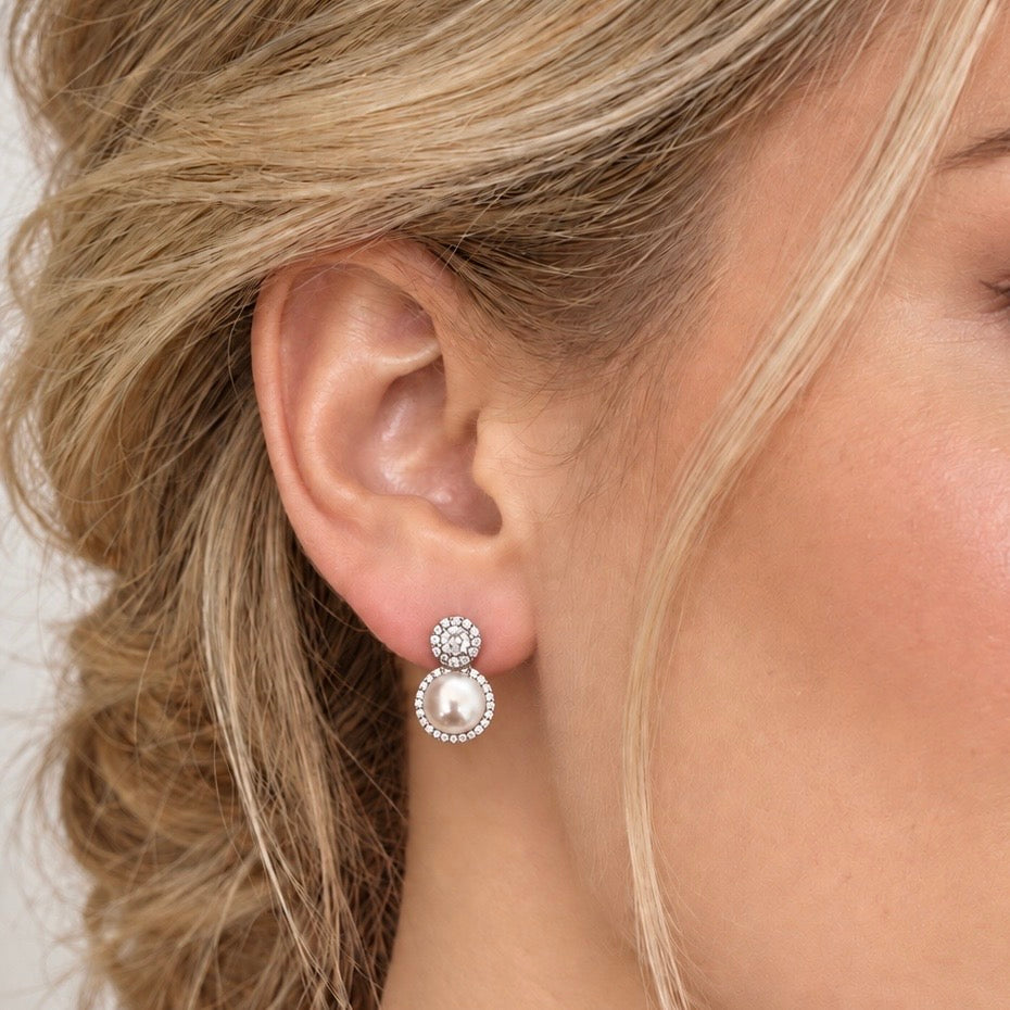 Natural Pearl Earrings with Zirconia.