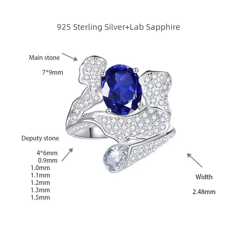 2ct Real Sapphire Ring with 925 silver for women