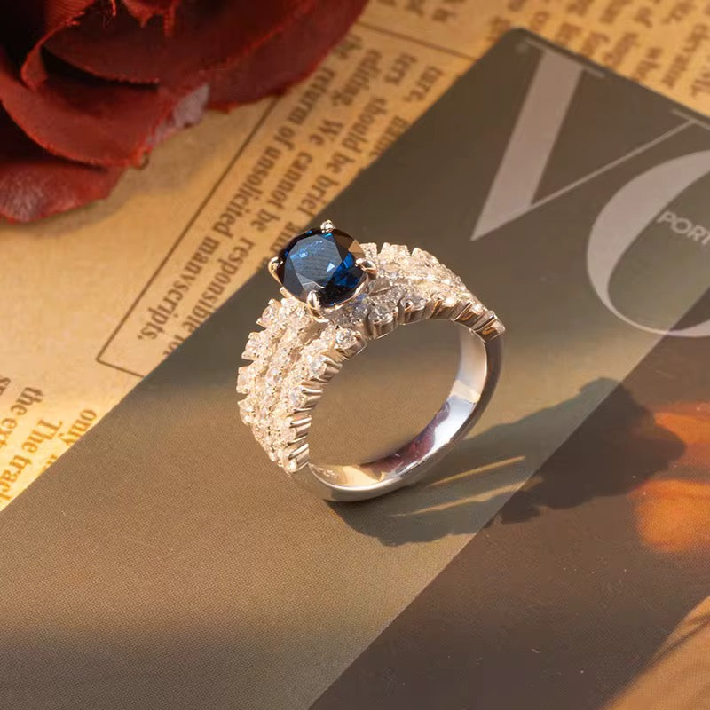 2ct Real Sapphire Ring with 925 silver for women