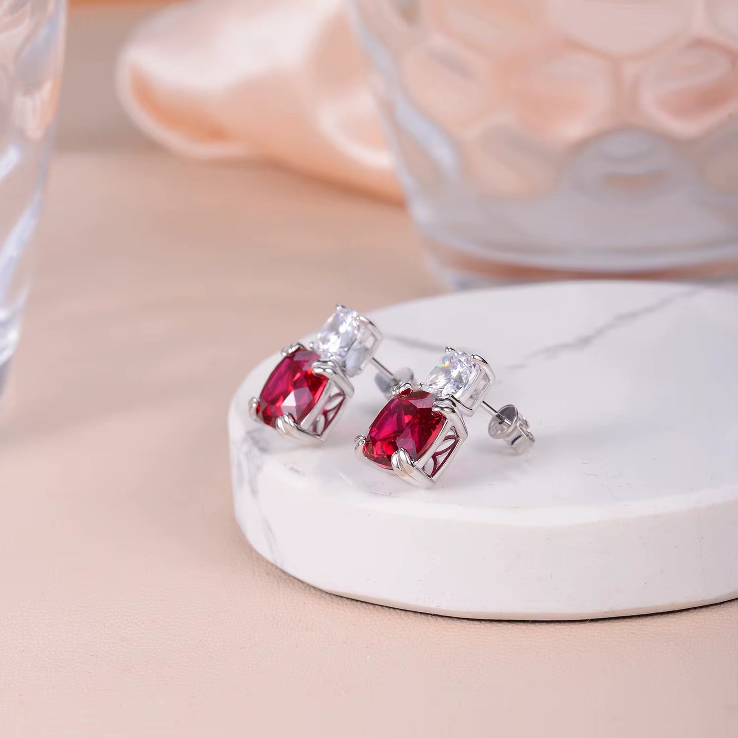 10*10mm Real Sapphire and Ruby Earrings