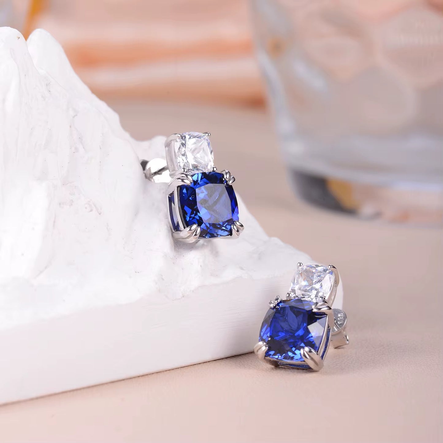 10*10mm Real Sapphire and Ruby Earrings