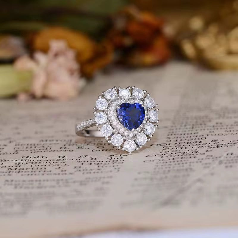 1.2ct Heart Shape Real Sapphire Ring with 925 silver for women