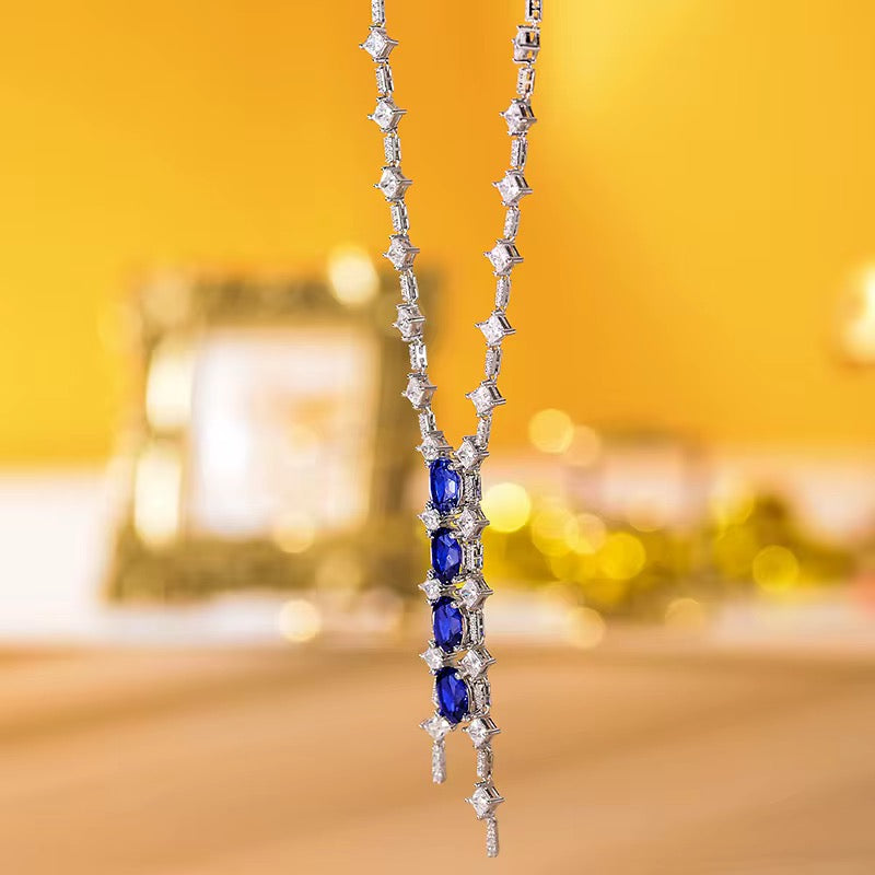 1.5ct 4stone Real Sapphire Necklace (40+5cm)