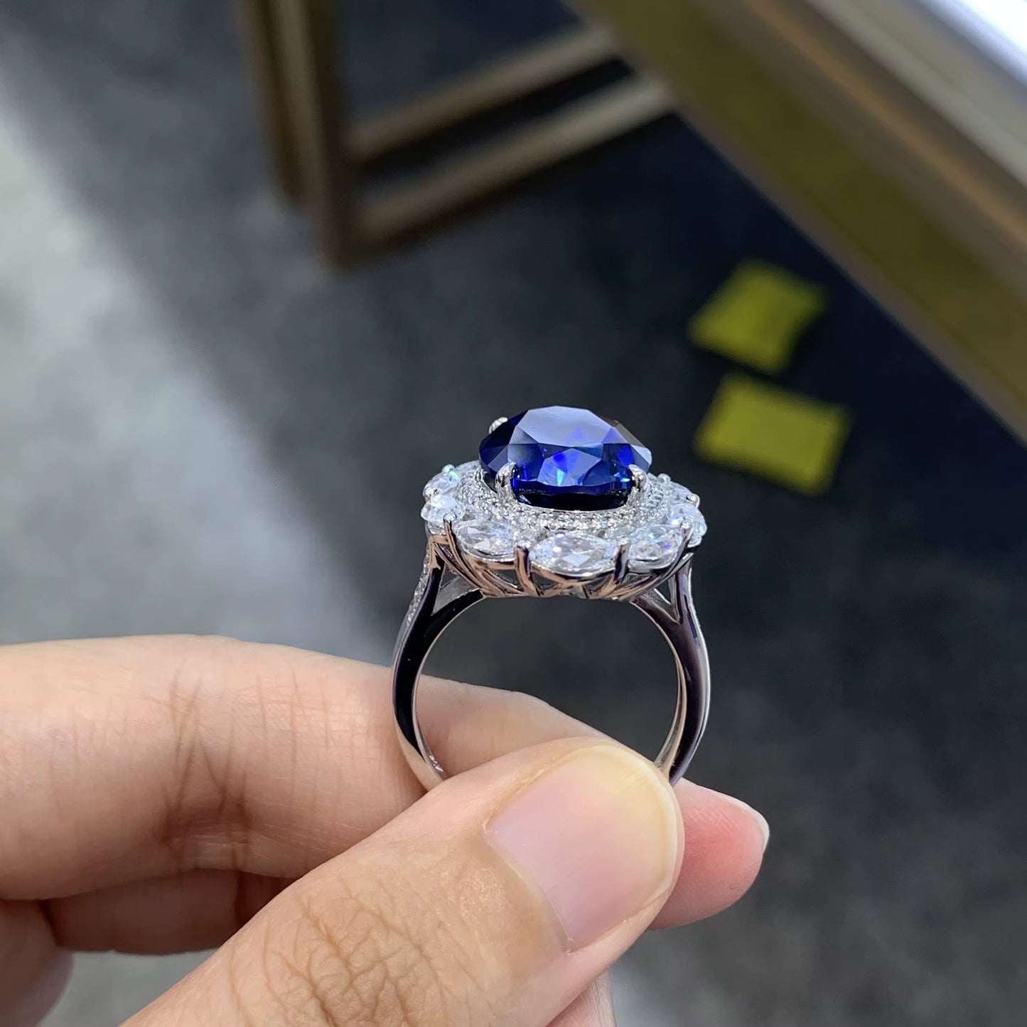 12*16mm Real Sapphire Ring with 925 silver for women