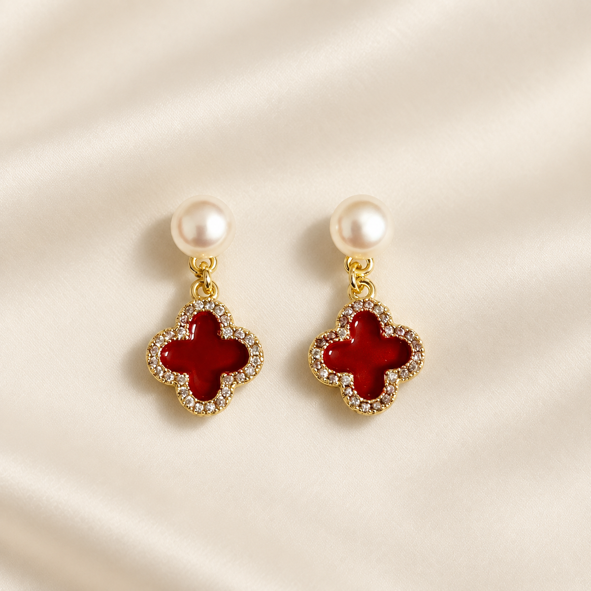 Handmade Natural Freshwater Pearl Earrings with deep red colour.