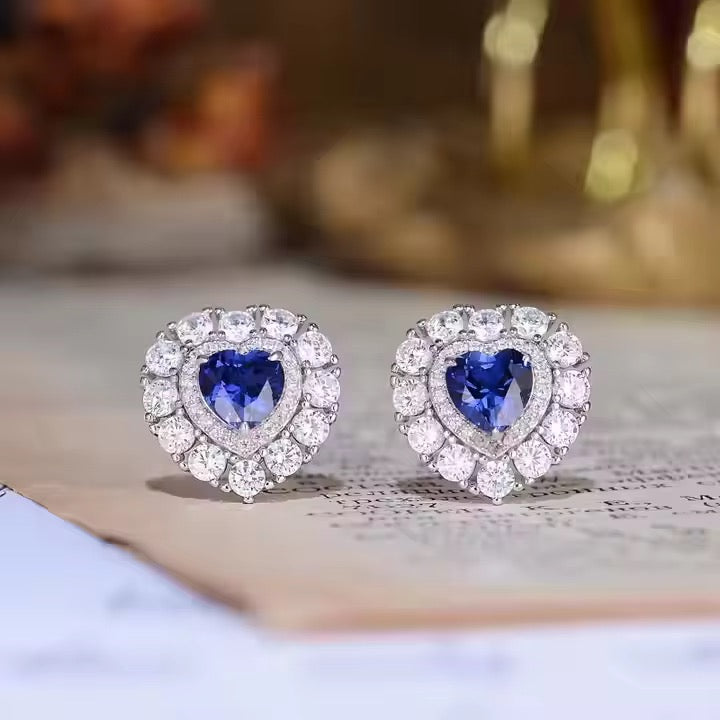 0.8ct Heart Shape Real Sapphire Earrings