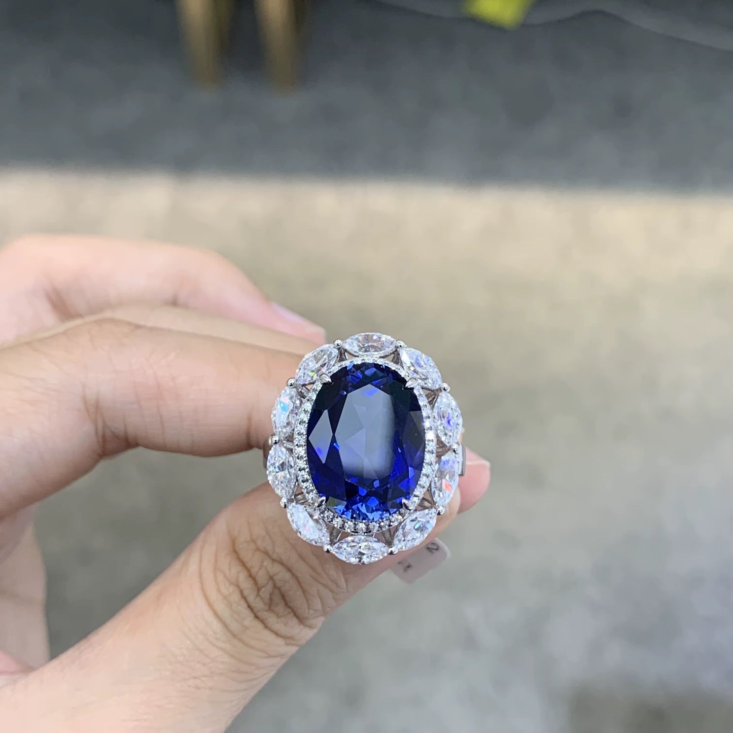 12*16mm Real Sapphire Ring with 925 silver for women