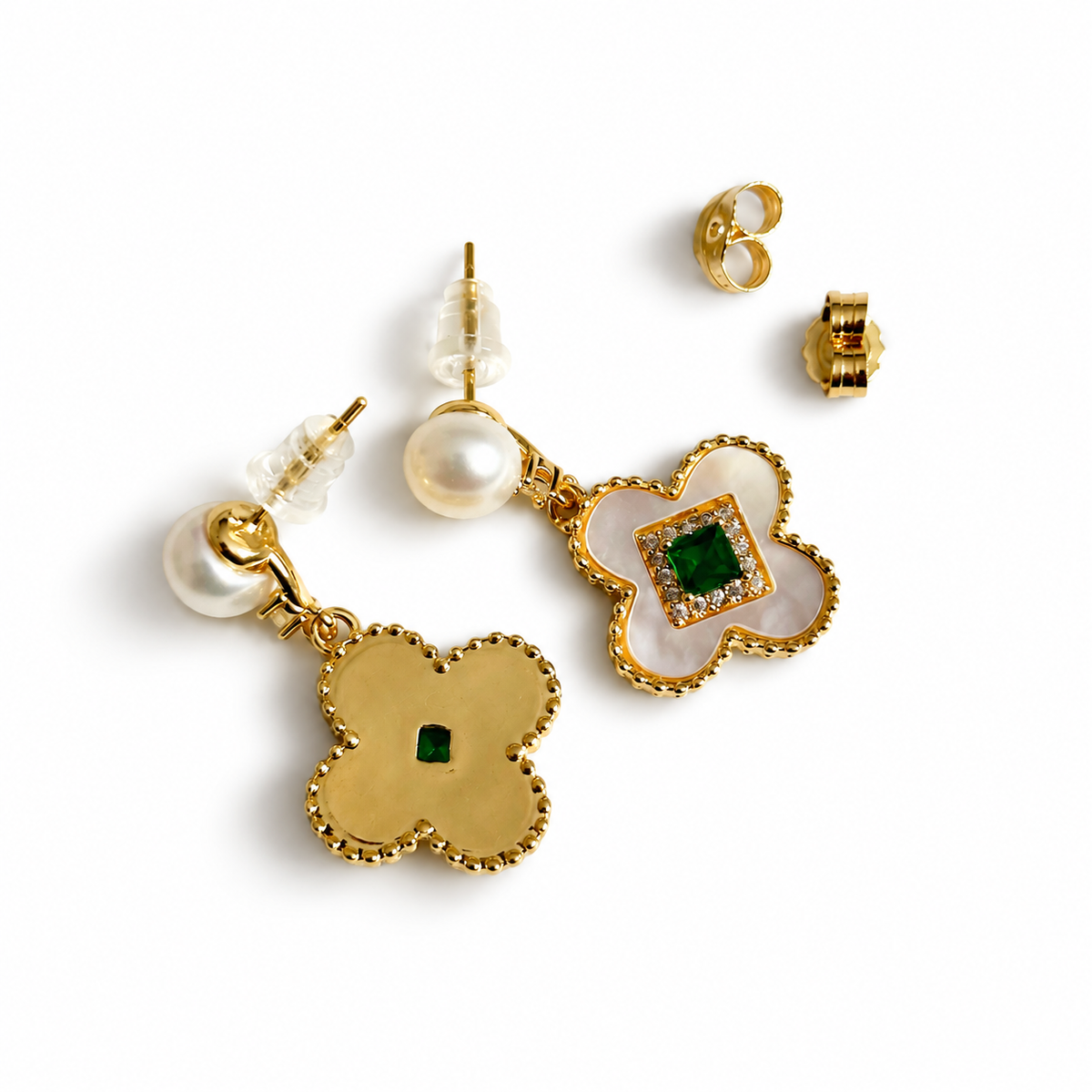 Trendy Pearl Earrings with Beautiful Green Stone.