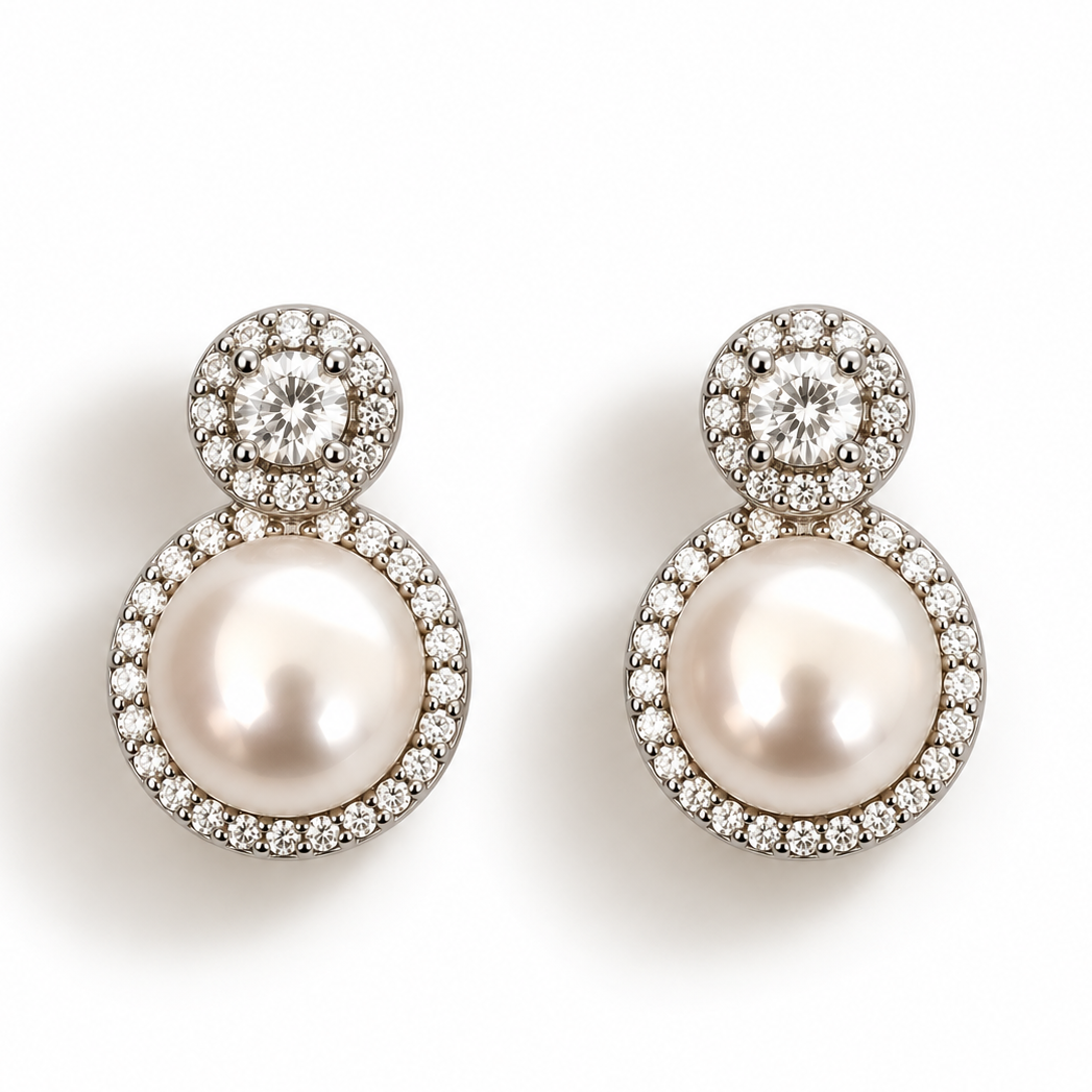 Natural Pearl Earrings with Zirconia.