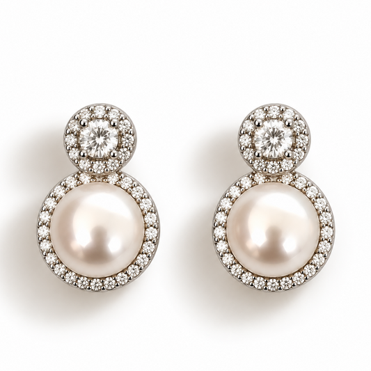 Natural Pearl Earrings with Zirconia.