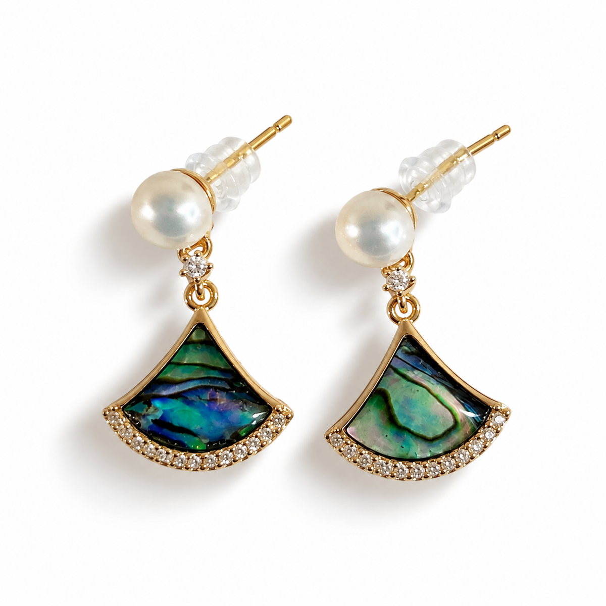 Natural pearl silver earrings with multicolour stone.