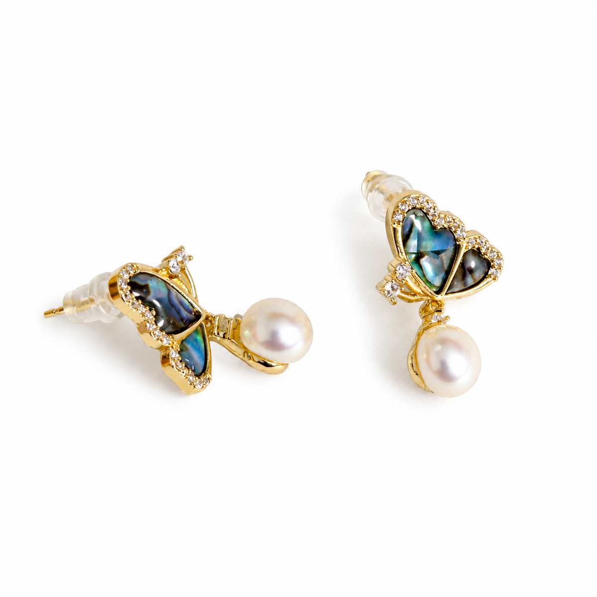 Butterfly Shape Pearl Earrings with multicolour green blue stone.