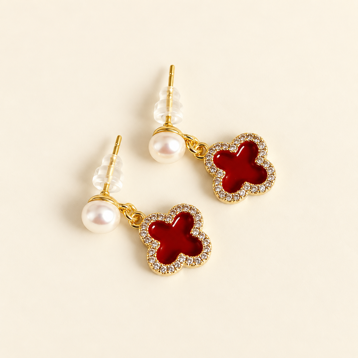 Handmade Natural Freshwater Pearl Earrings with deep red colour.