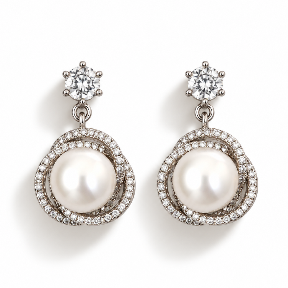Classic Natural Pearl Earrings with Zirconia.