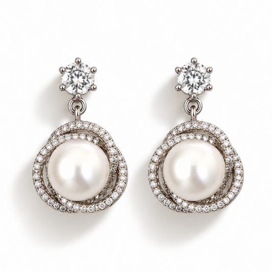 Classic Natural Pearl Earrings with Zirconia.