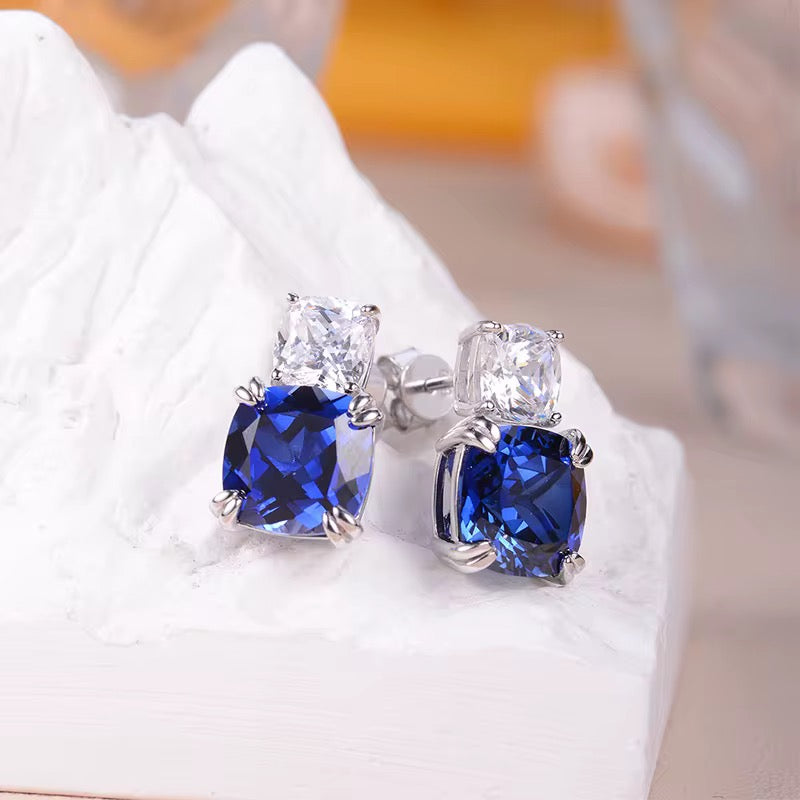 10*10mm Real Sapphire and Ruby Earrings
