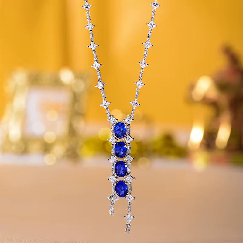 1.5ct 4stone Real Sapphire Necklace (40+5cm)