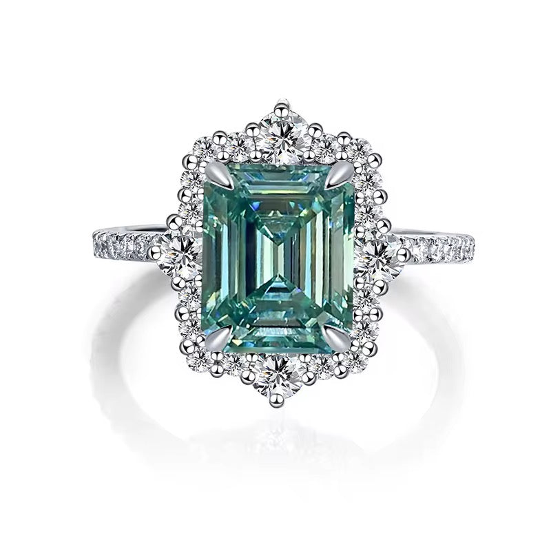 8*10mm 4ct Green Moissanite Ring with 925 silver for women