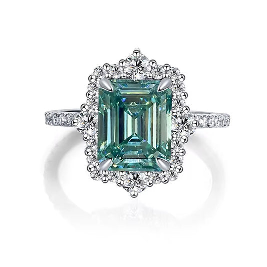8*10mm 4ct Green Moissanite Ring with 925 silver for women