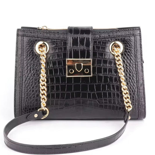 Black Crocodile Leather Shoulder Bag – Handmade in Italy | Noiyan