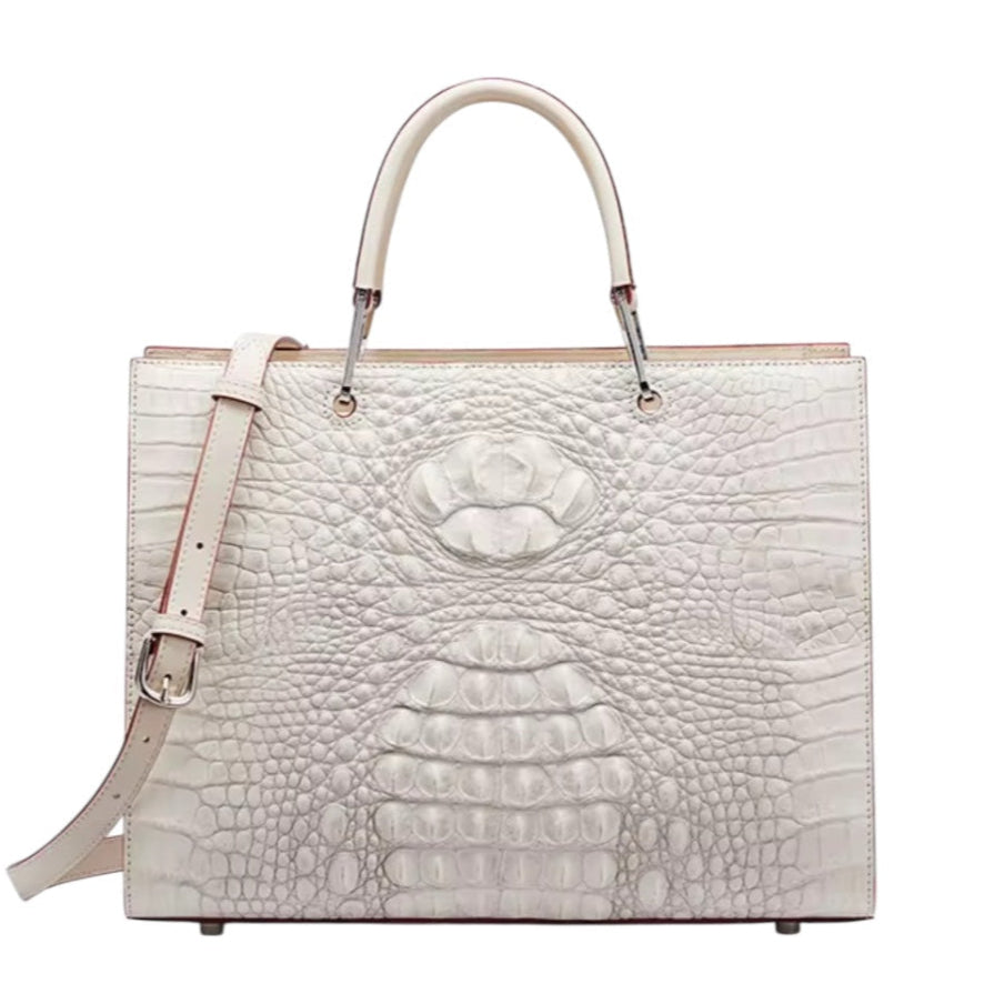 White Crocodile Leather Bag for Women | Handmade in Italy