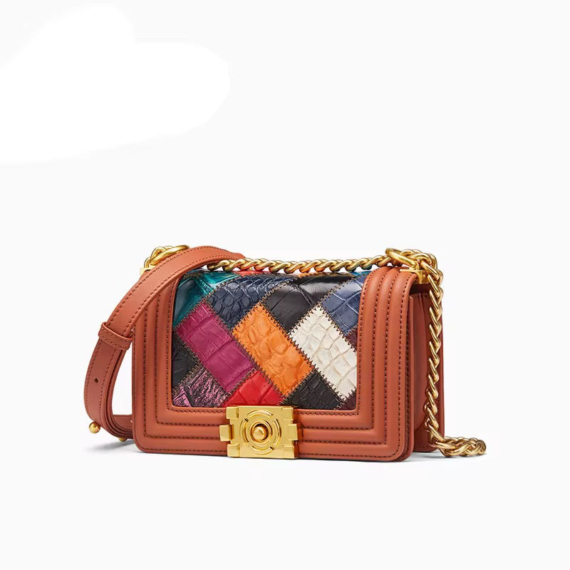 Multicolor Crocodile Leather Purse with Golden Chain | Noiyan