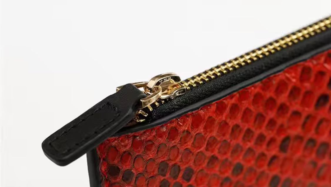 Red Snake Skin Leather Wallet – Unisex, Handmade in Italy | Noiyan